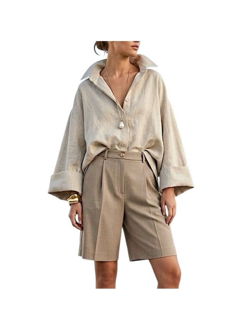 NWT Anne Klein taupe brown tailored high rise pleated baggy old money shorts 6